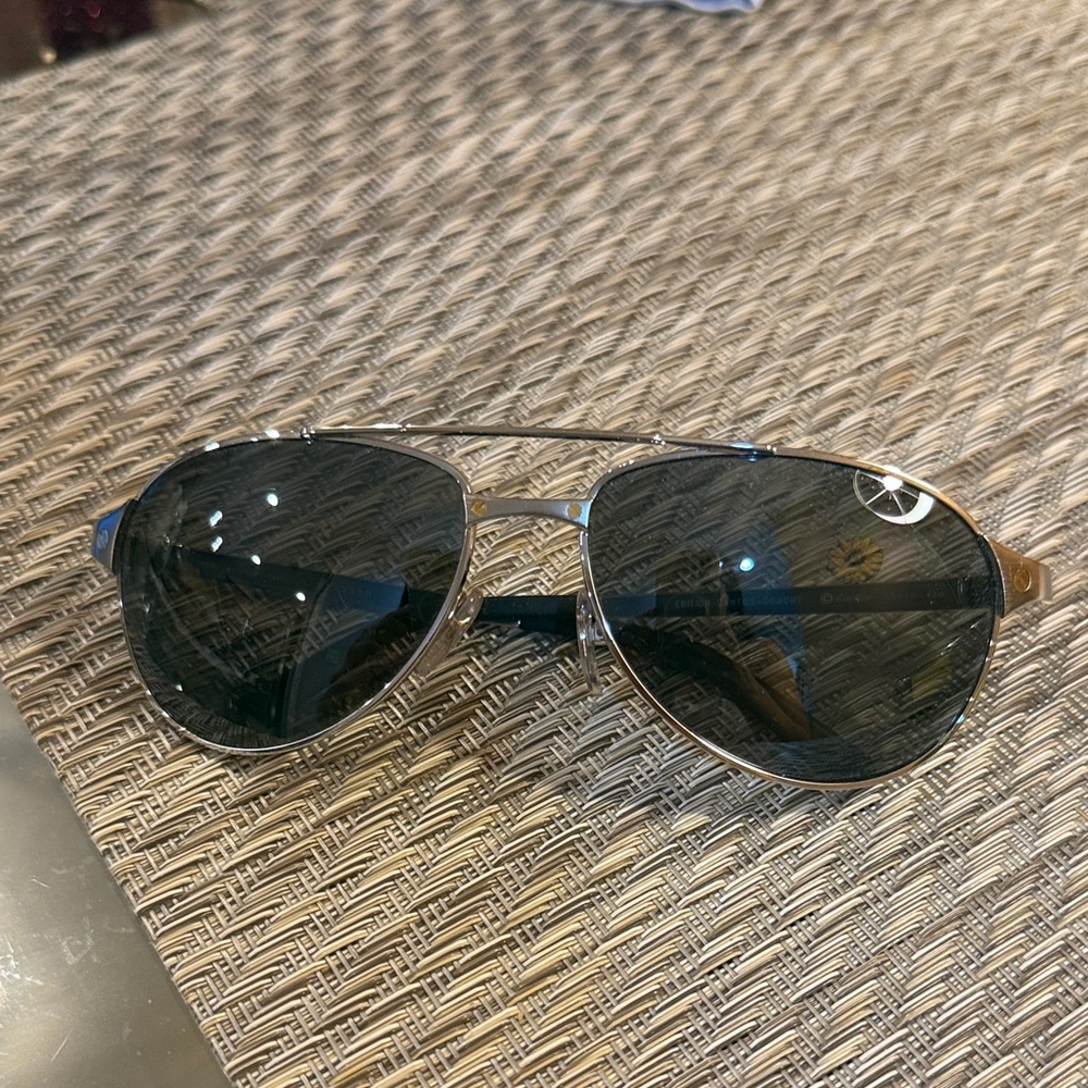 Cartier Silver and Black Aviator Sunglasses unisex